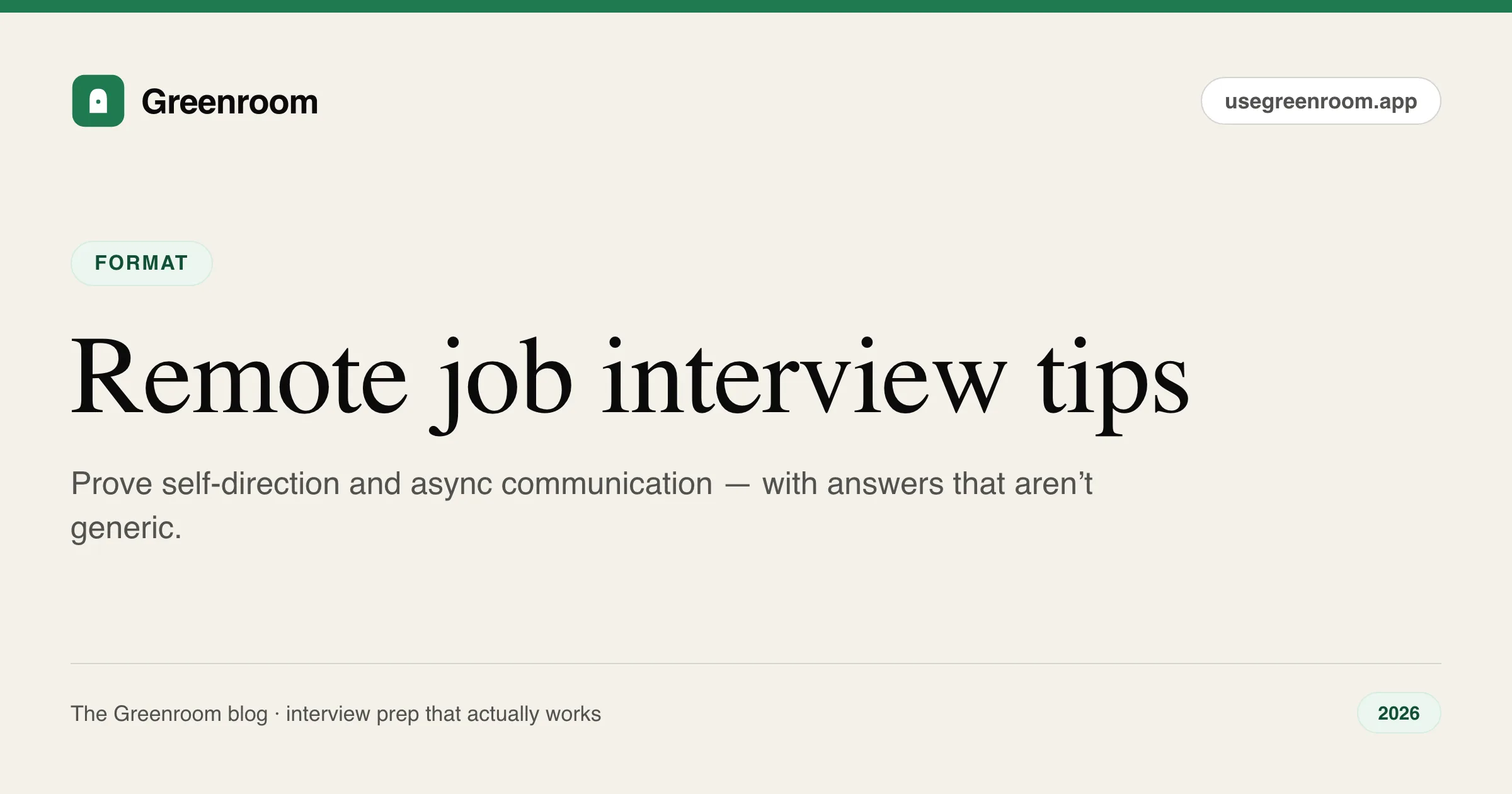 Remote job interview tips — async communication and time zone planning, from Greenroom, the AI mock interviewer
