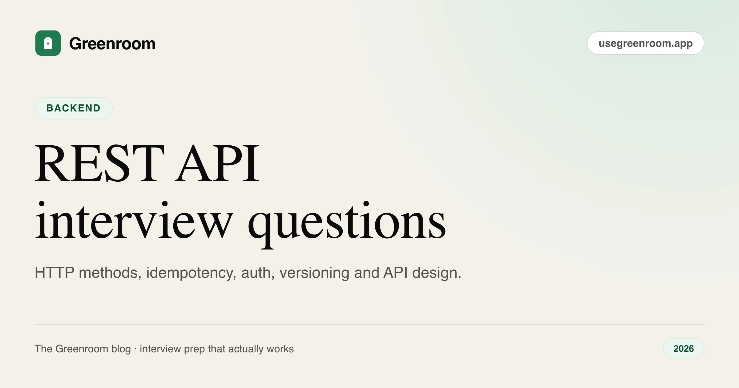 REST API interview questions and answers — cover from Greenroom, the AI mock interviewer