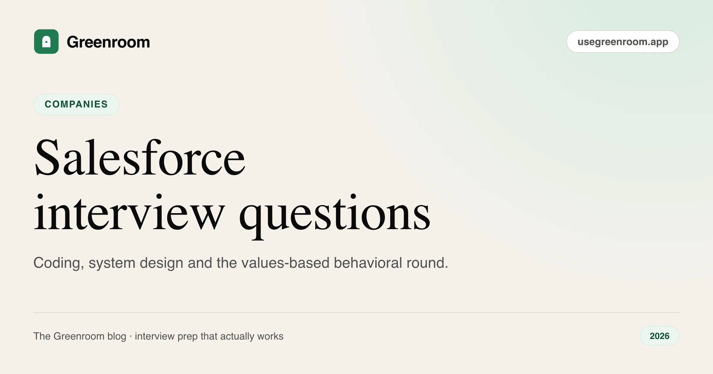 Salesforce interview questions and preparation guide — cover from Greenroom, the AI mock interviewer
