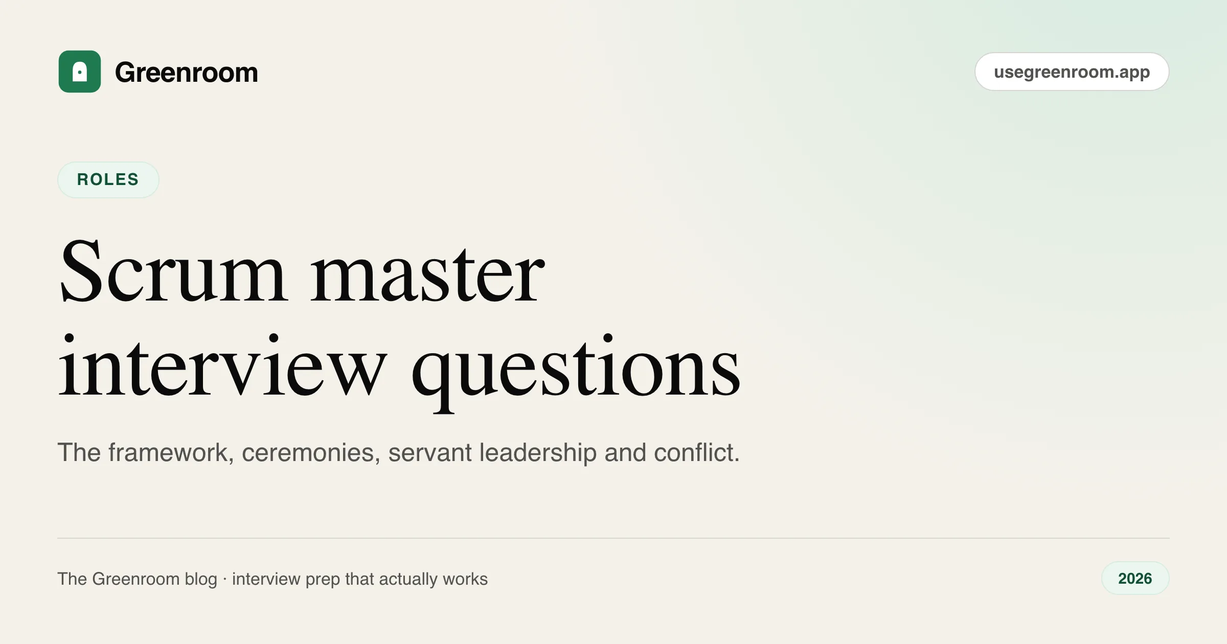 Scrum master interview questions and answers — cover from Greenroom, the AI mock interviewer