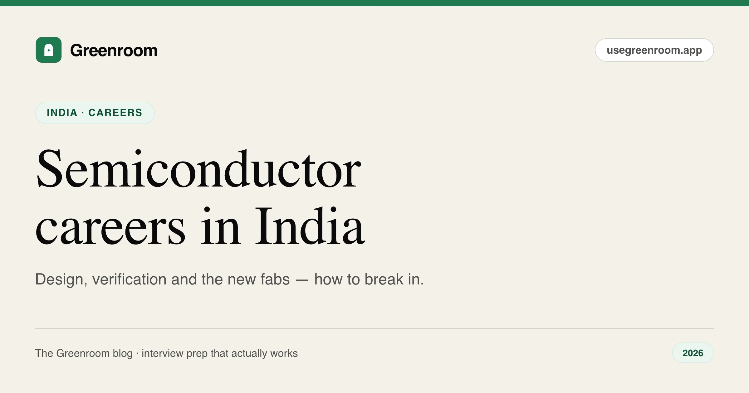 Semiconductor and VLSI careers in India guide — cover from Greenroom, the AI mock interviewer