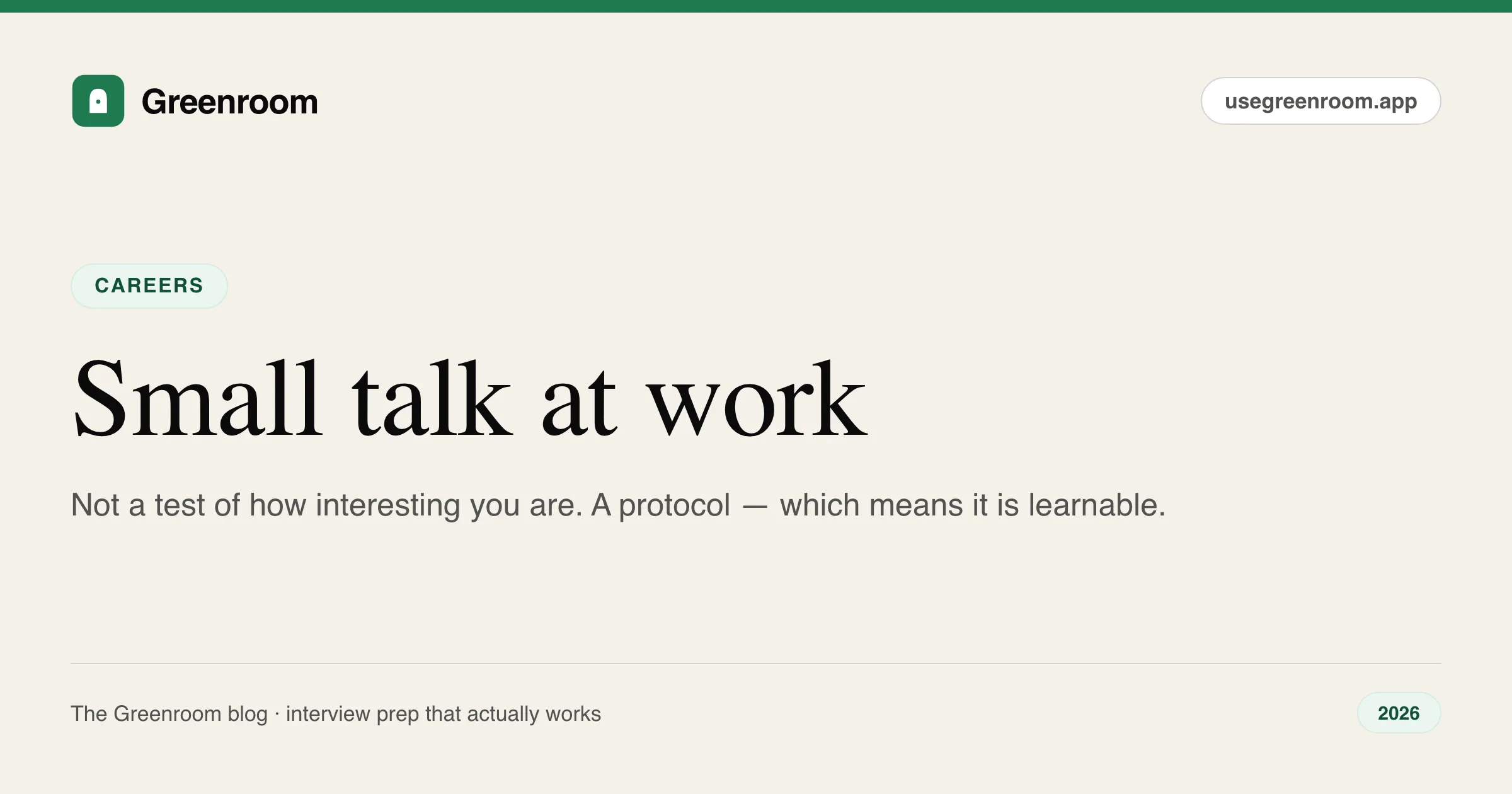 How to get better at small talk at work and in interviews — the reciprocity protocol explained, guide from Greenroom, the AI mock interviewer