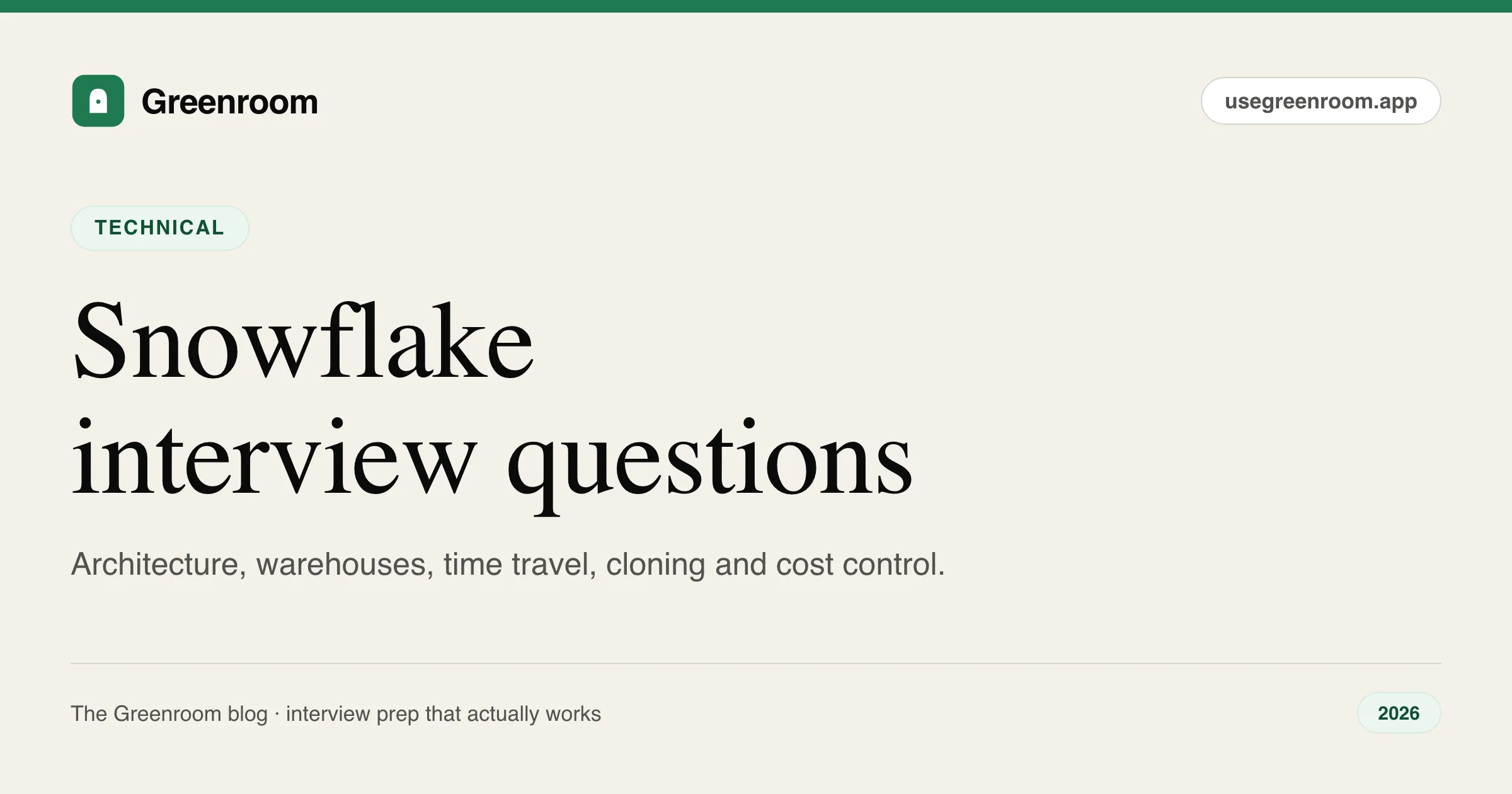Snowflake interview questions and answers — cover from Greenroom, the AI mock interviewer
