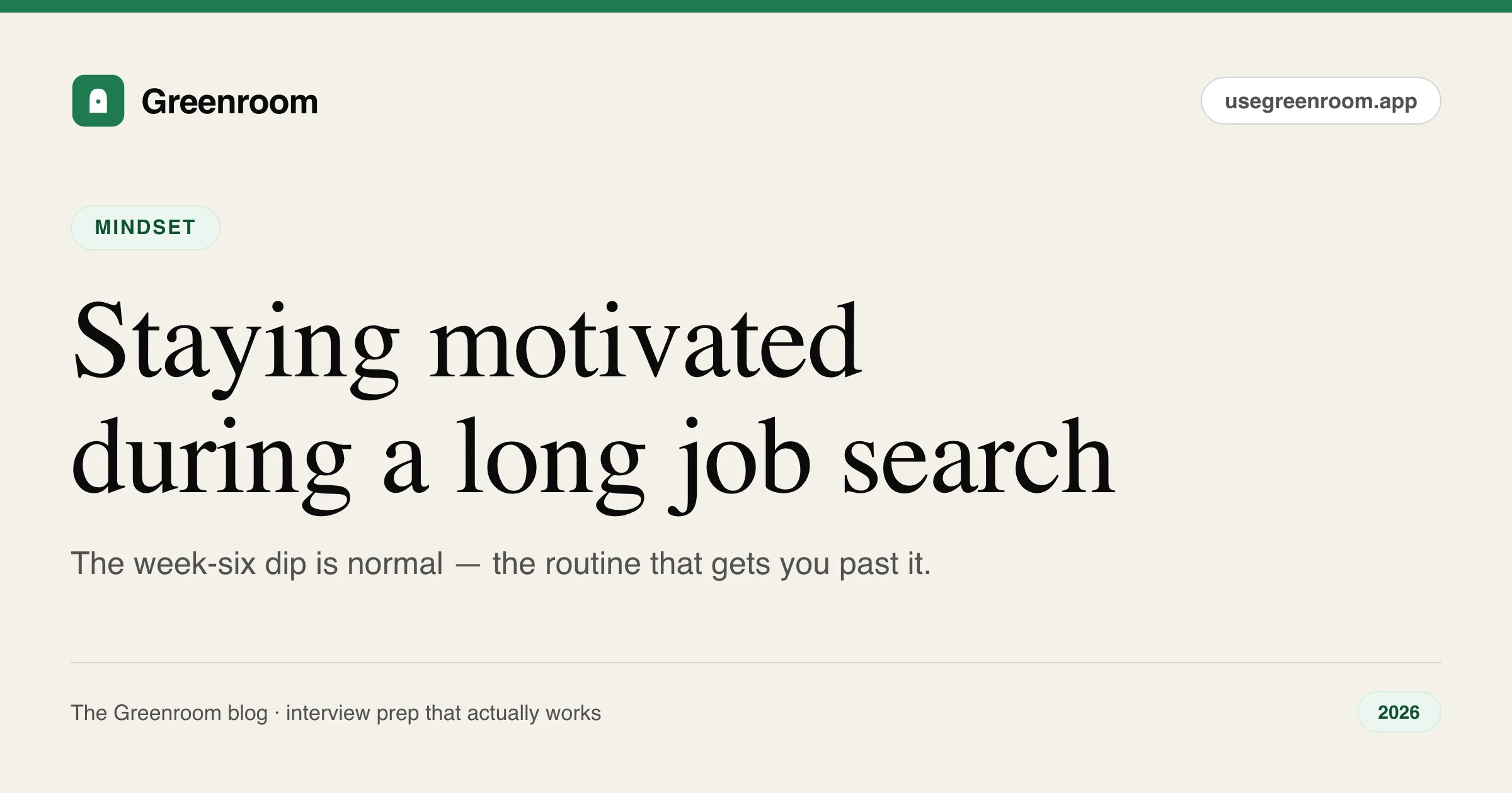 How to stay motivated during a long job search — cover from Greenroom, the AI mock interviewer