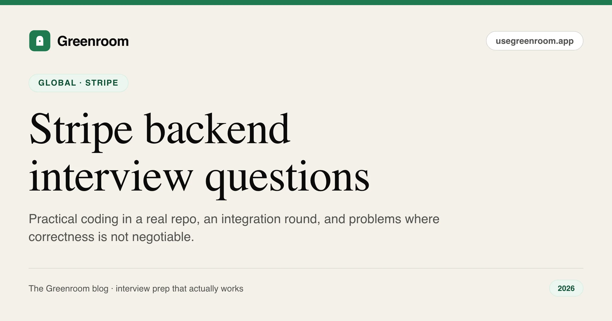 Stripe backend interview questions guide — cover from Greenroom, the AI mock interviewer