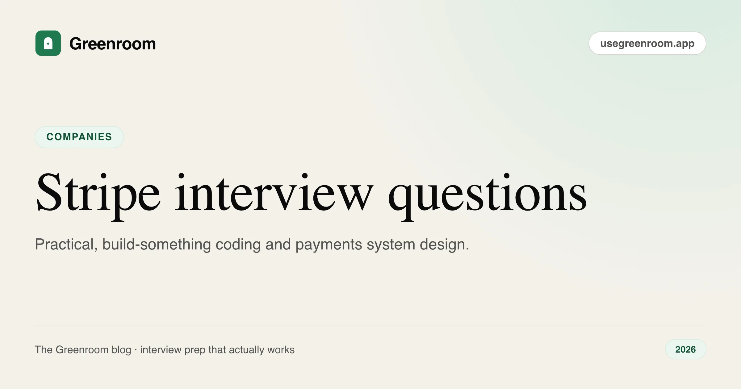Stripe interview questions and preparation guide — cover from Greenroom, the AI mock interviewer