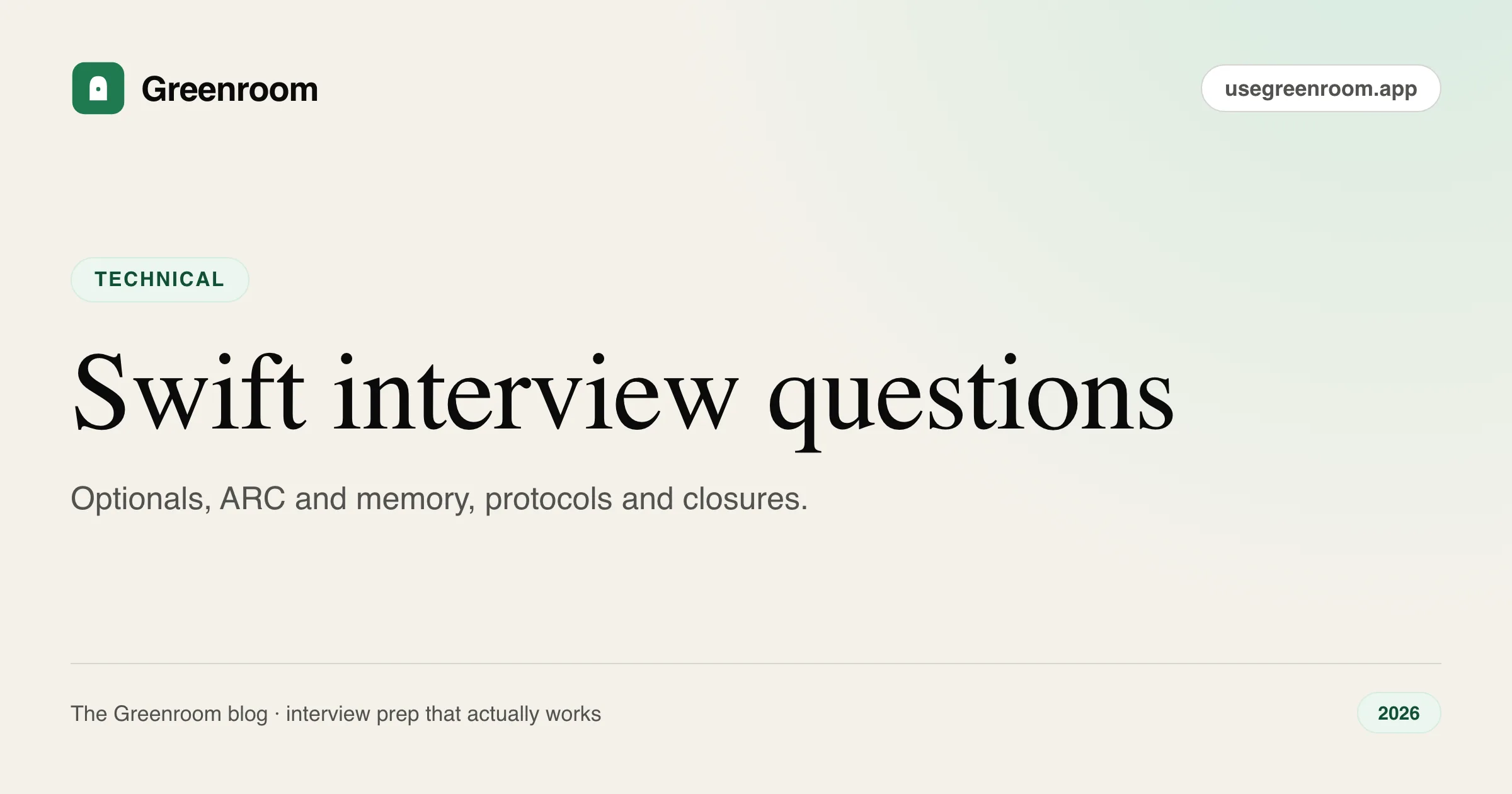 Swift interview questions and answers — cover from Greenroom, the AI mock interviewer