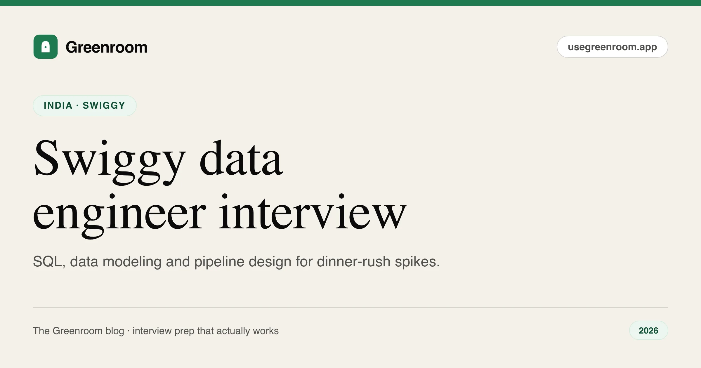Swiggy data engineer interview questions — cover from Greenroom, the AI mock interviewer