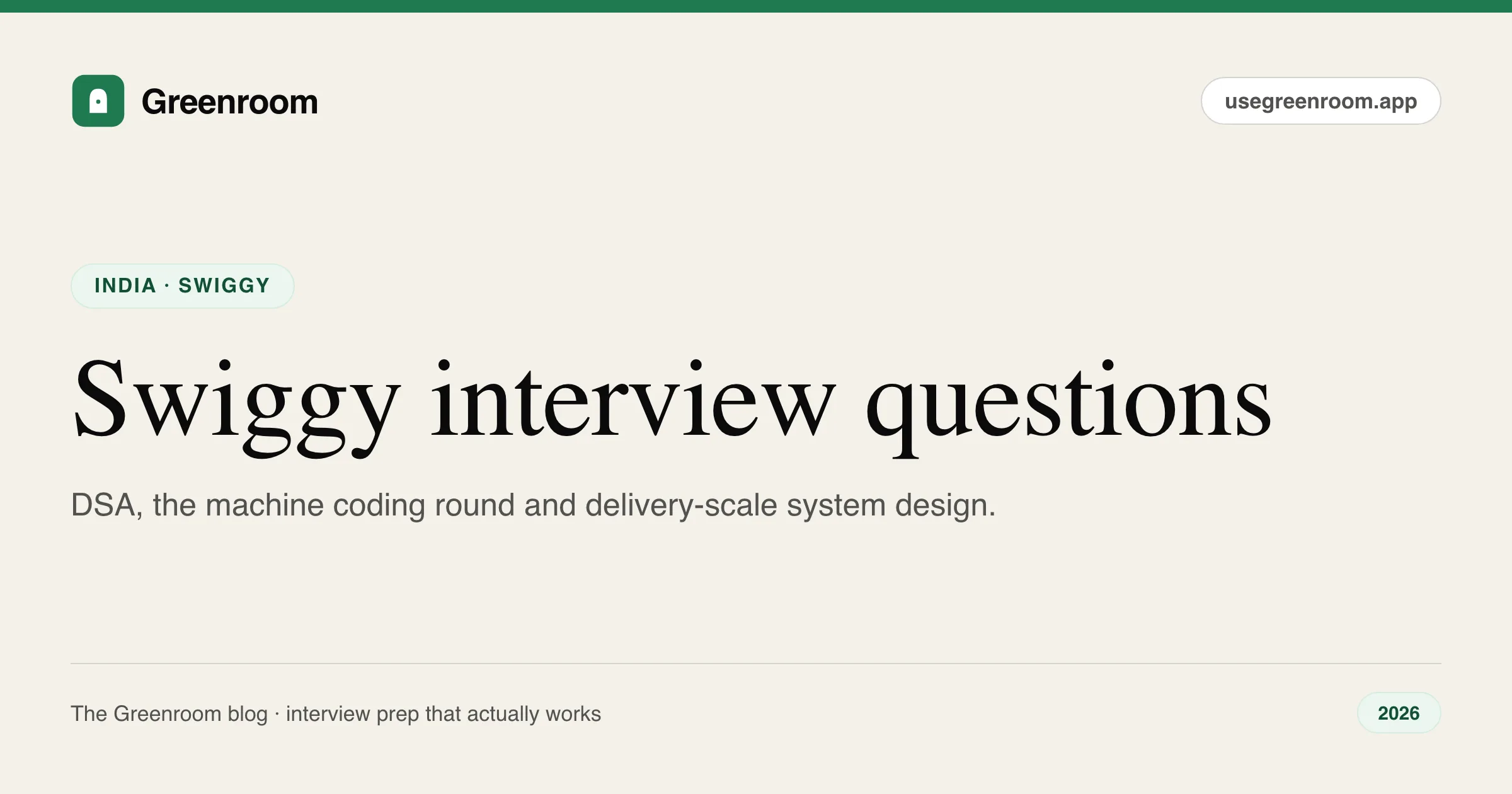 Swiggy interview questions — cover from Greenroom, the AI mock interviewer