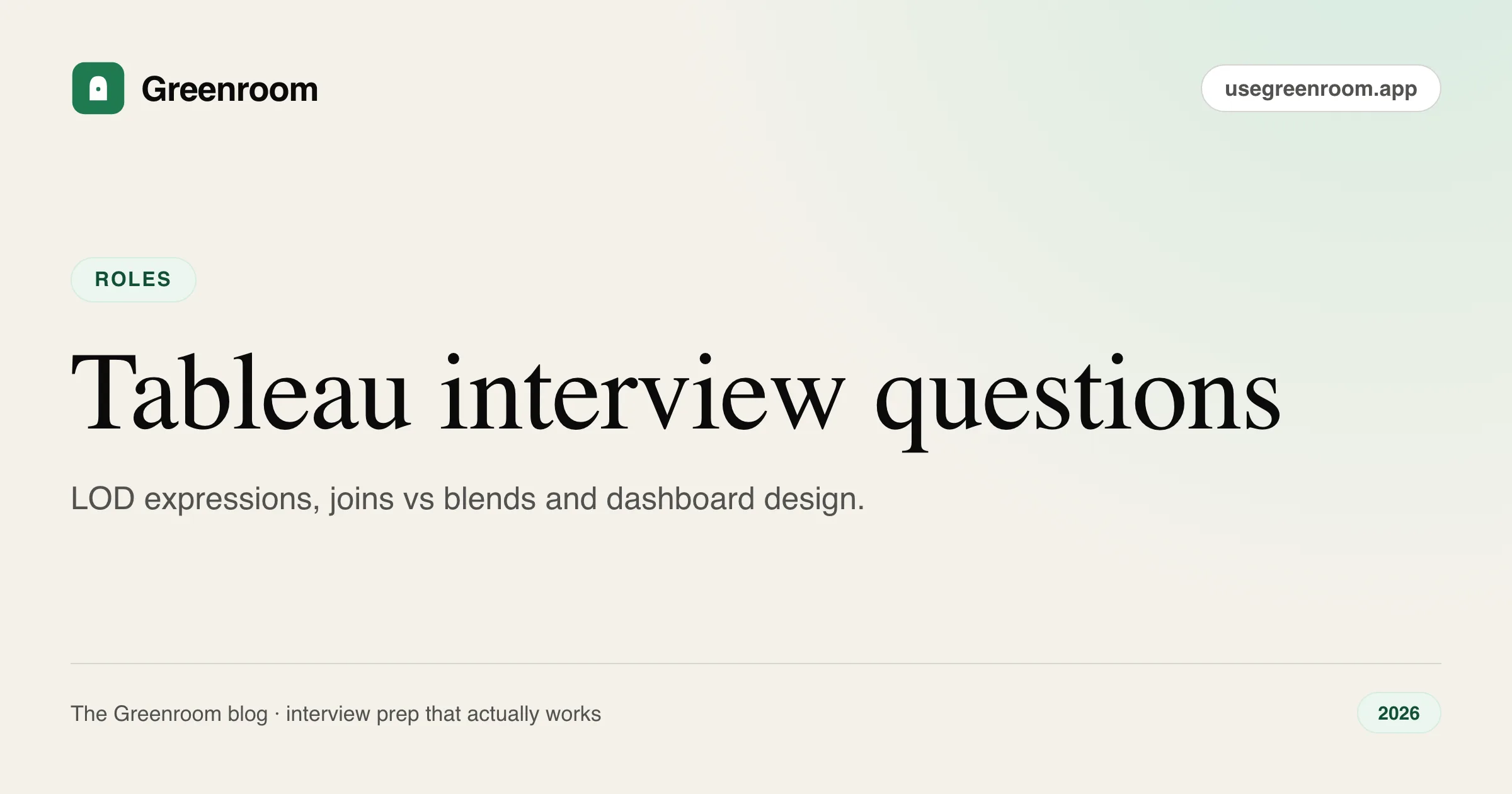 Tableau interview questions and answers — cover from Greenroom, the AI mock interviewer
