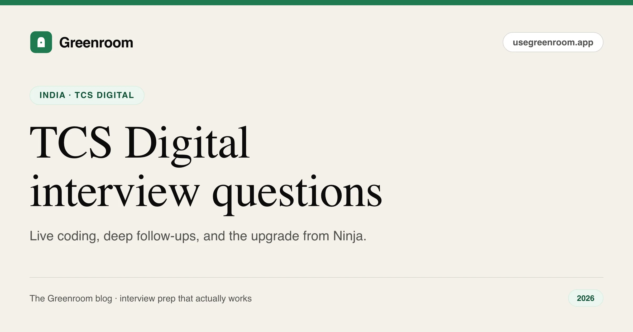 TCS Digital interview questions — cover from Greenroom, the AI mock interviewer