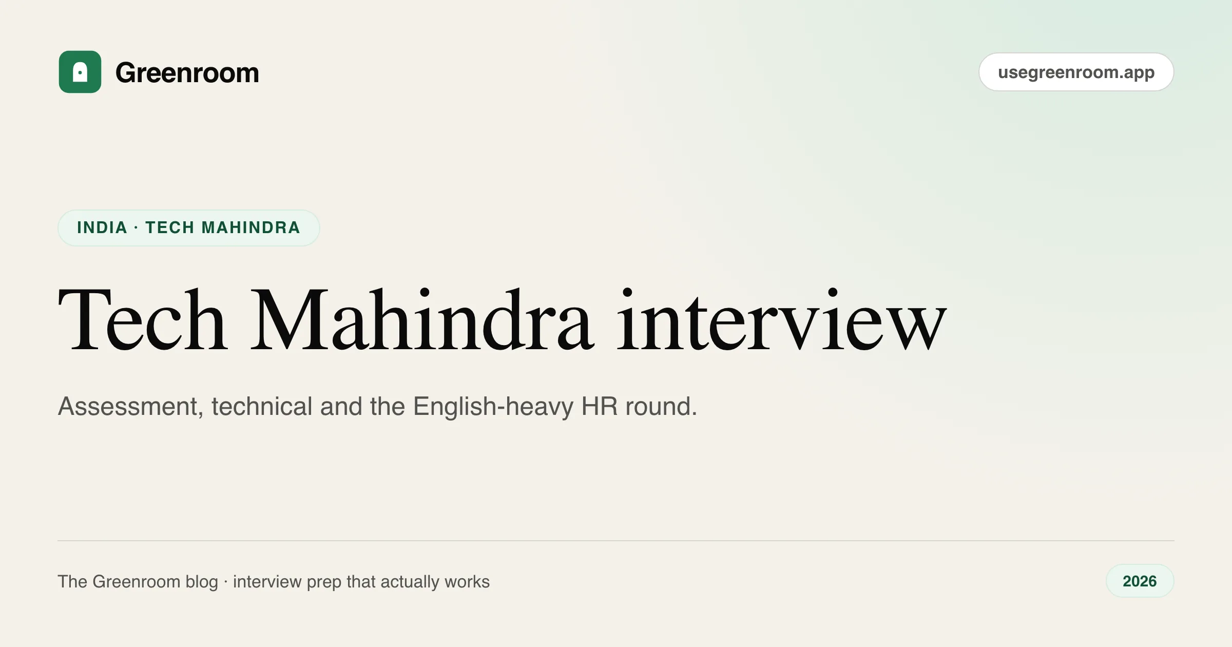 Tech Mahindra interview questions and process guide — cover from Greenroom, the AI mock interviewer