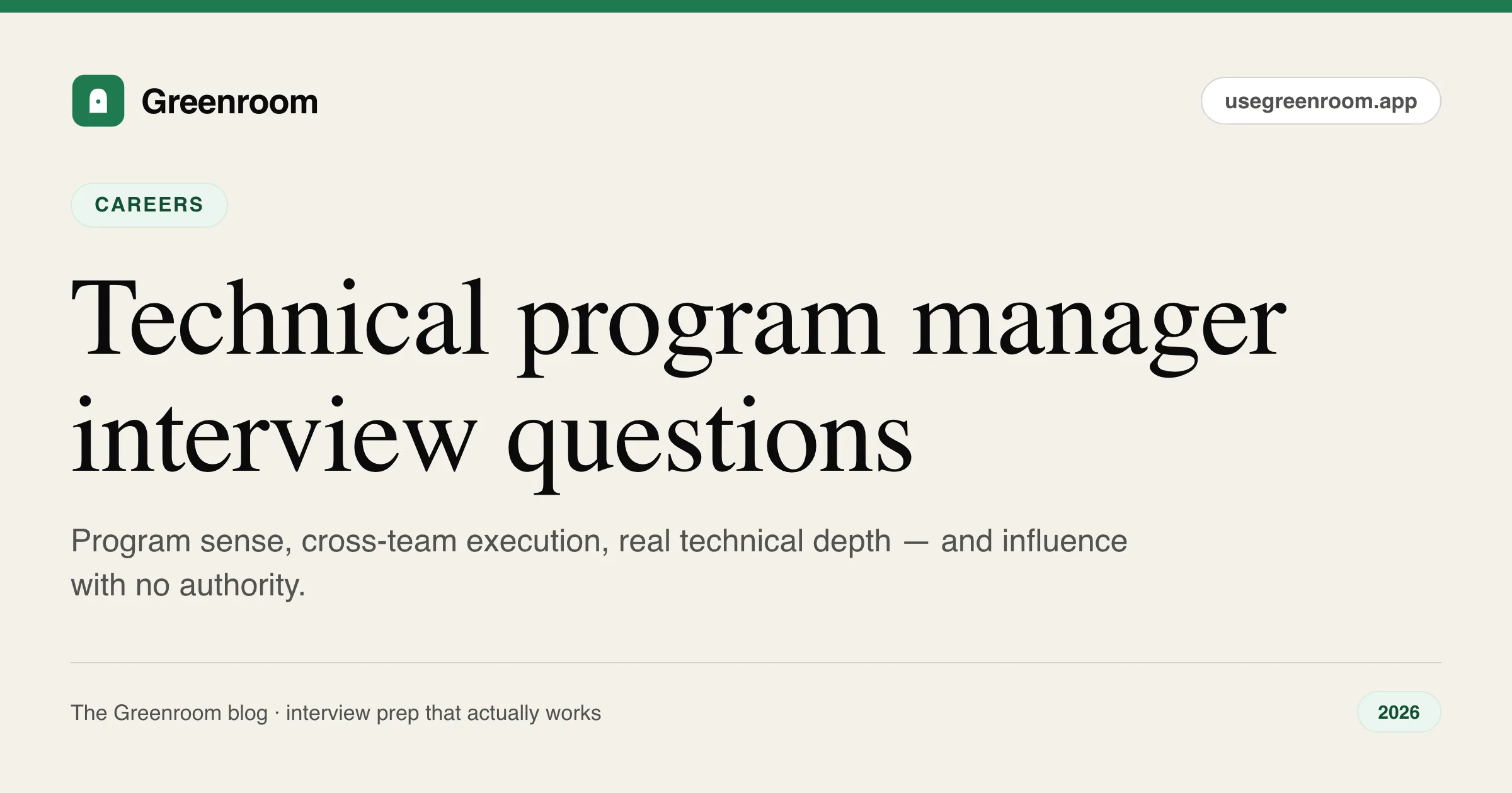 Technical program manager interview questions and answers — guide cover from Greenroom, the AI mock interviewer