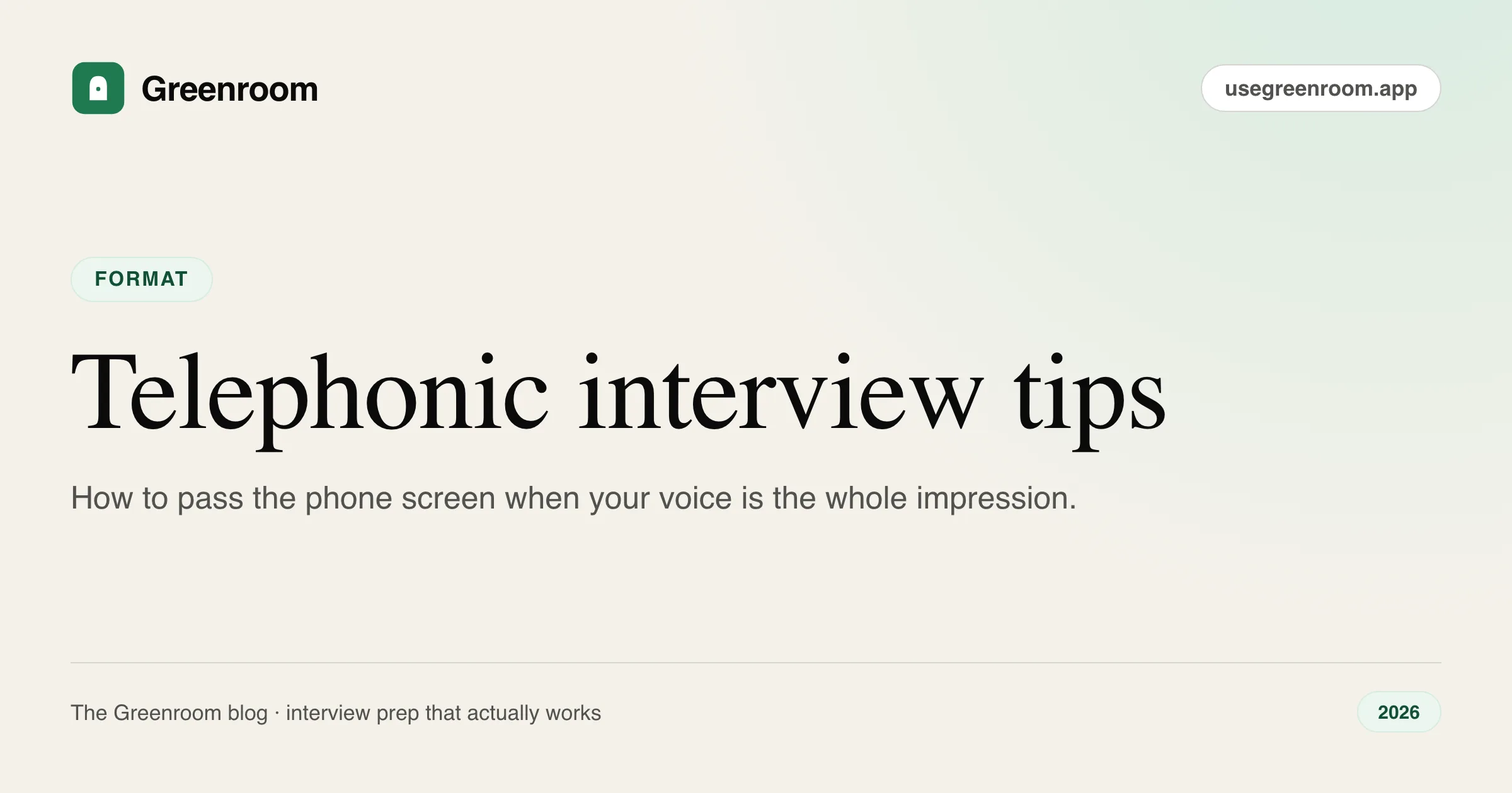 Telephonic interview tips and phone screen guide — cover from Greenroom, the AI mock interviewer