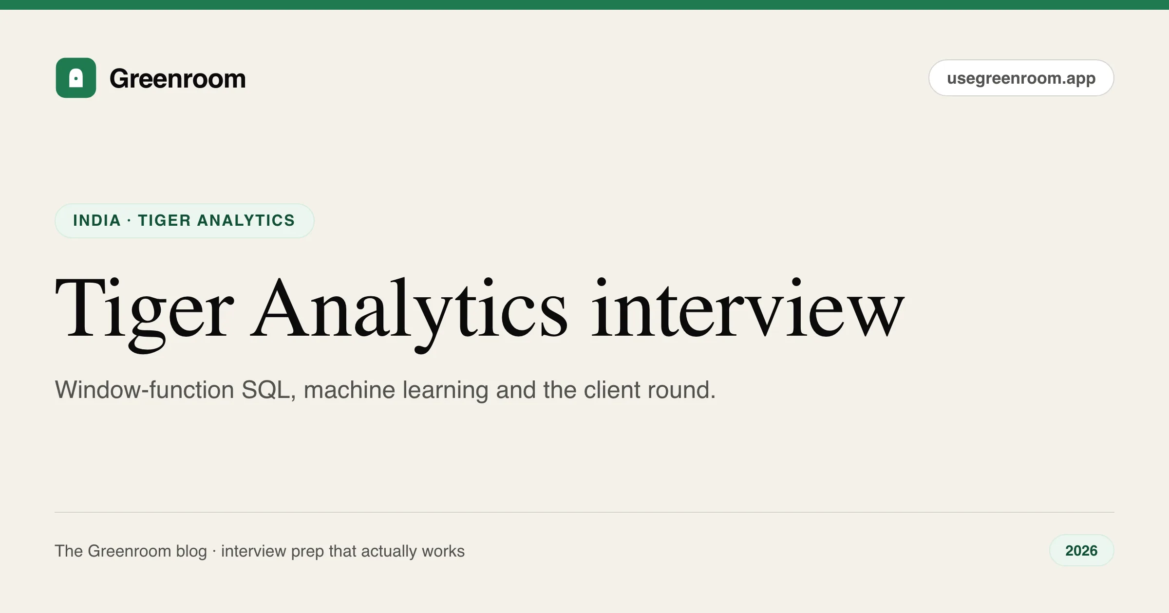 Tiger Analytics interview questions guide — cover from Greenroom, the AI mock interviewer