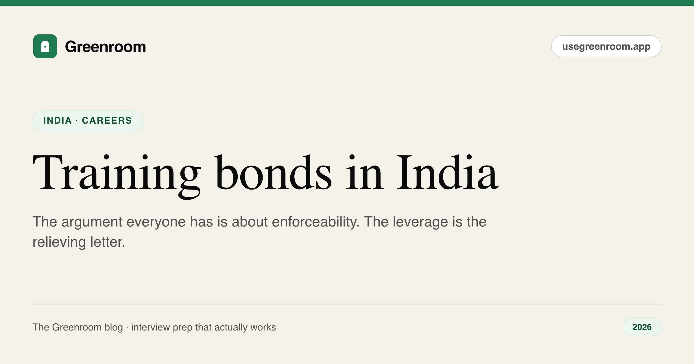 Training bonds and service agreements in India — what they mean, the relieving letter problem and how to exit cleanly, guide from Greenroom, the AI mock interviewer