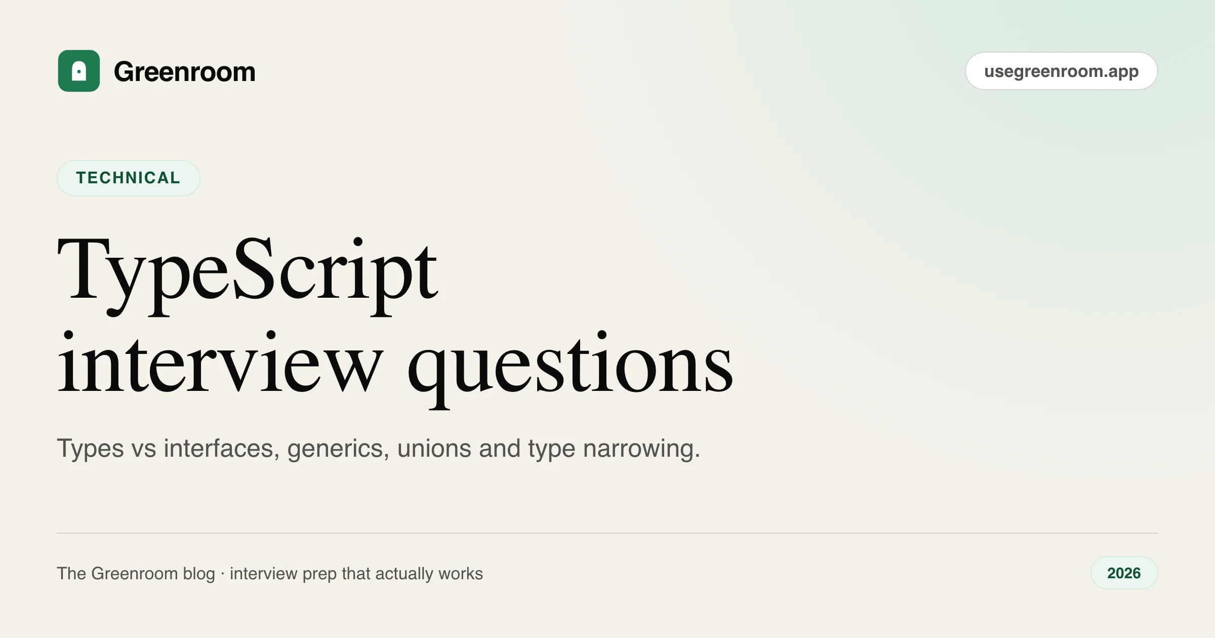TypeScript interview questions and answers — cover from Greenroom, the AI mock interviewer