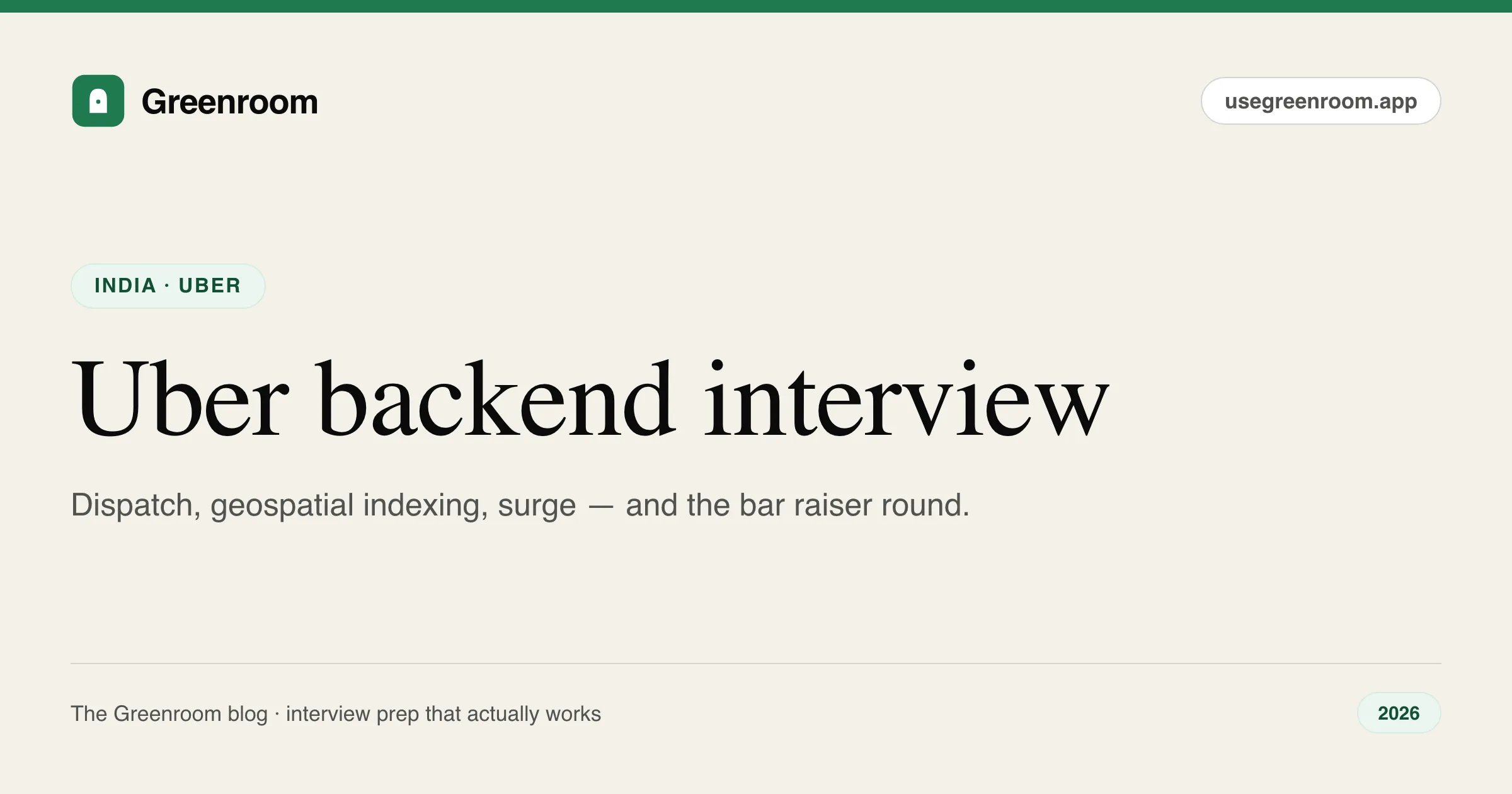 Uber backend interview questions guide — cover from Greenroom, the AI mock interviewer