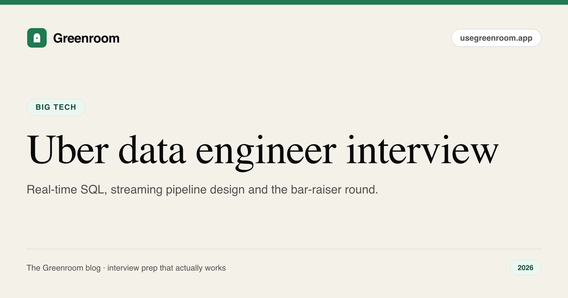 Uber data engineer interview questions guide — cover from Greenroom, the AI mock interviewer