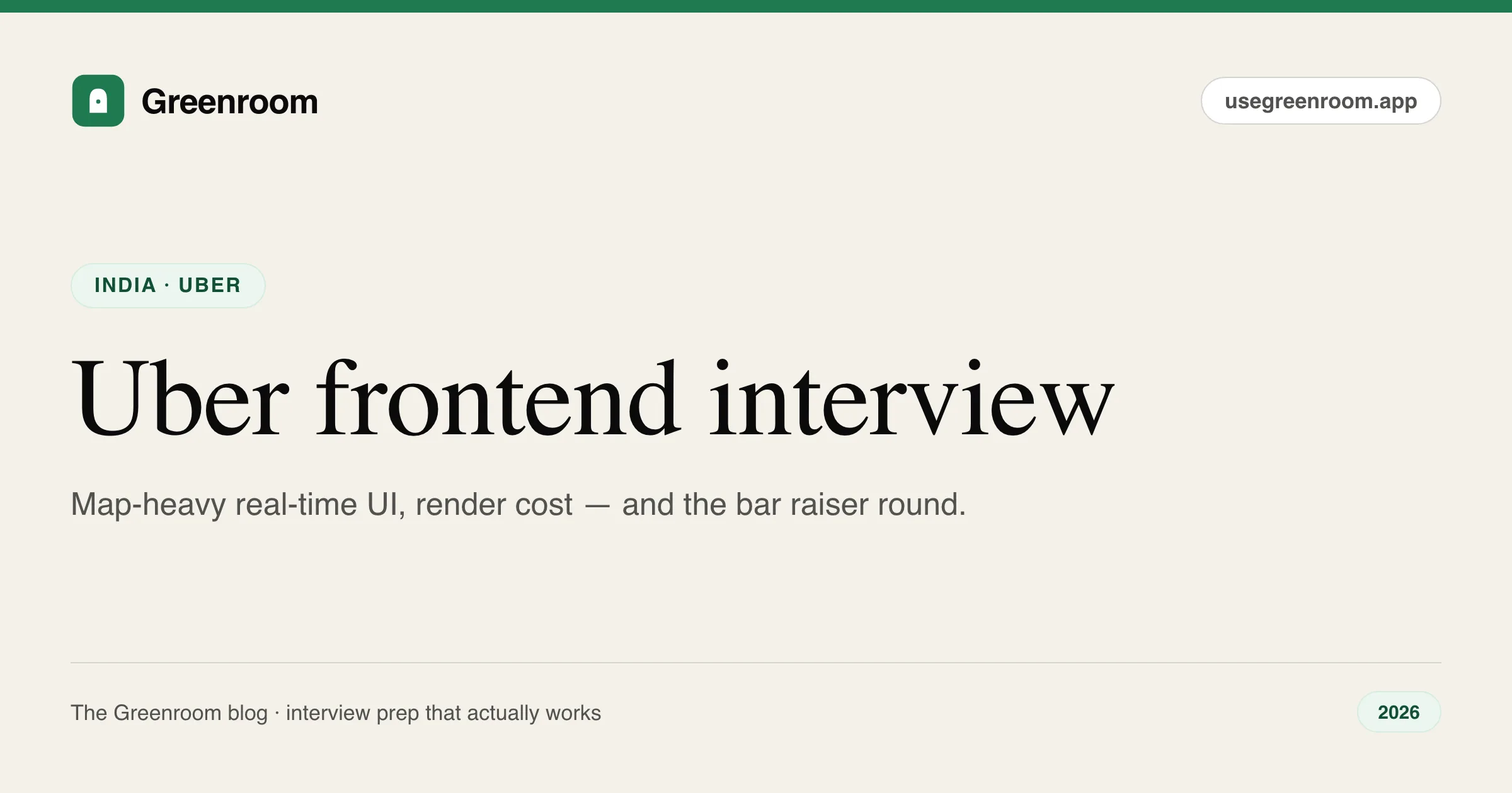 Uber frontend interview questions guide — cover from Greenroom, the AI mock interviewer