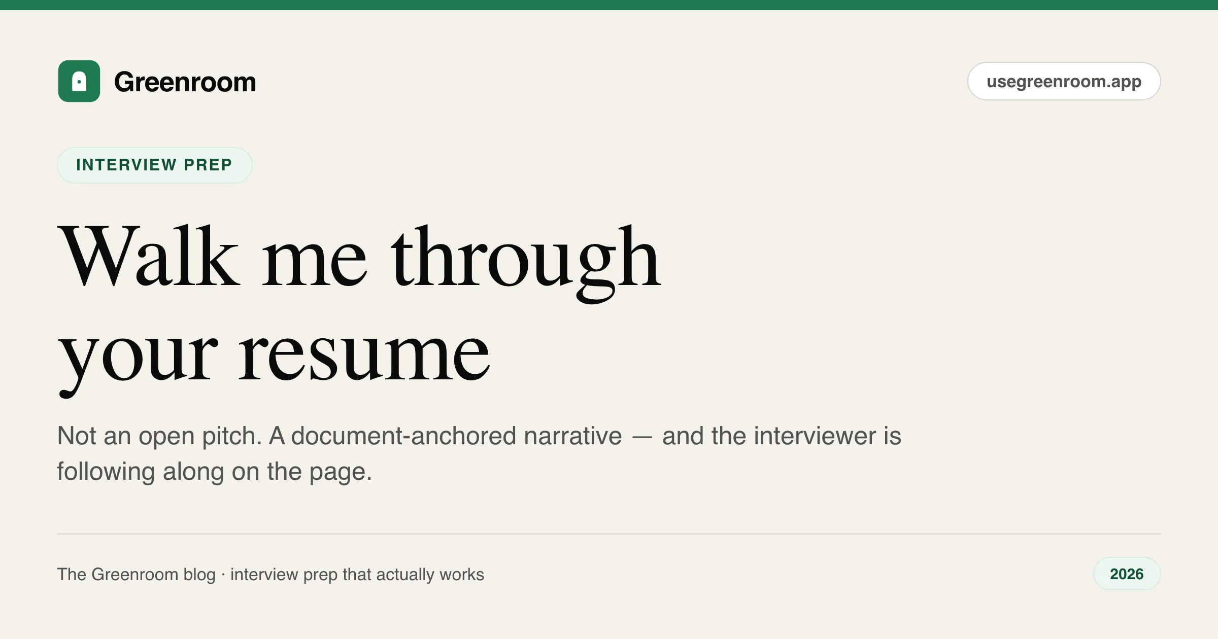 How to answer walk me through your resume — cover illustration from Greenroom, the AI mock interviewer