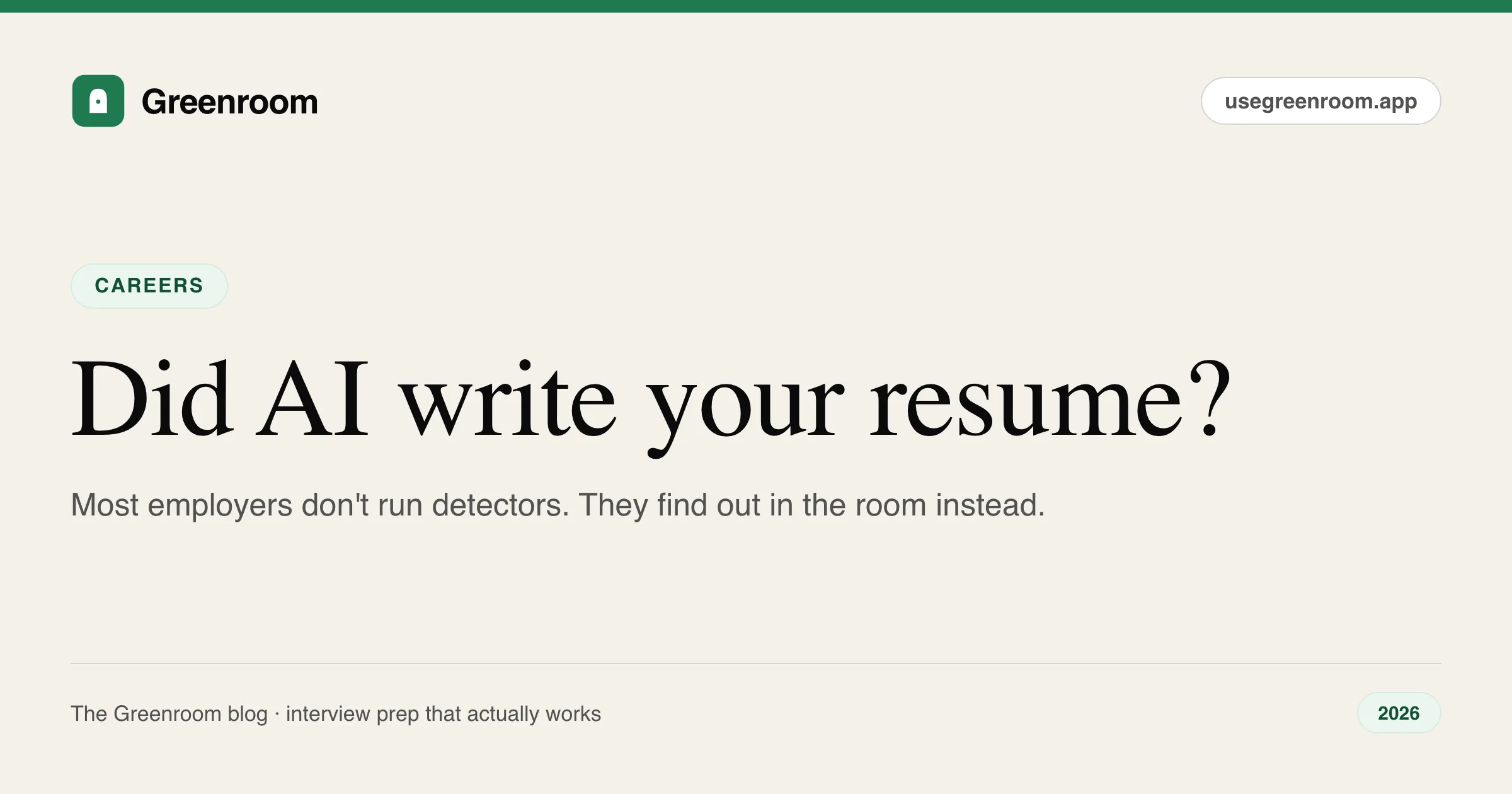 Will recruiters know you used AI on your resume — 2026 guide cover from Greenroom, the AI mock interviewer