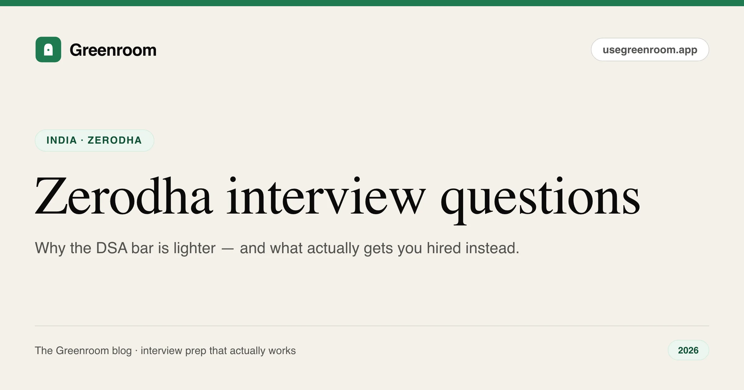 Zerodha interview questions — cover from Greenroom, the AI mock interviewer