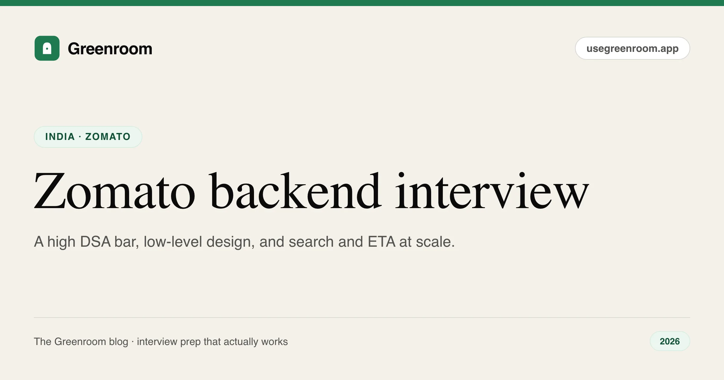 Zomato backend interview questions guide — cover from Greenroom, the AI mock interviewer