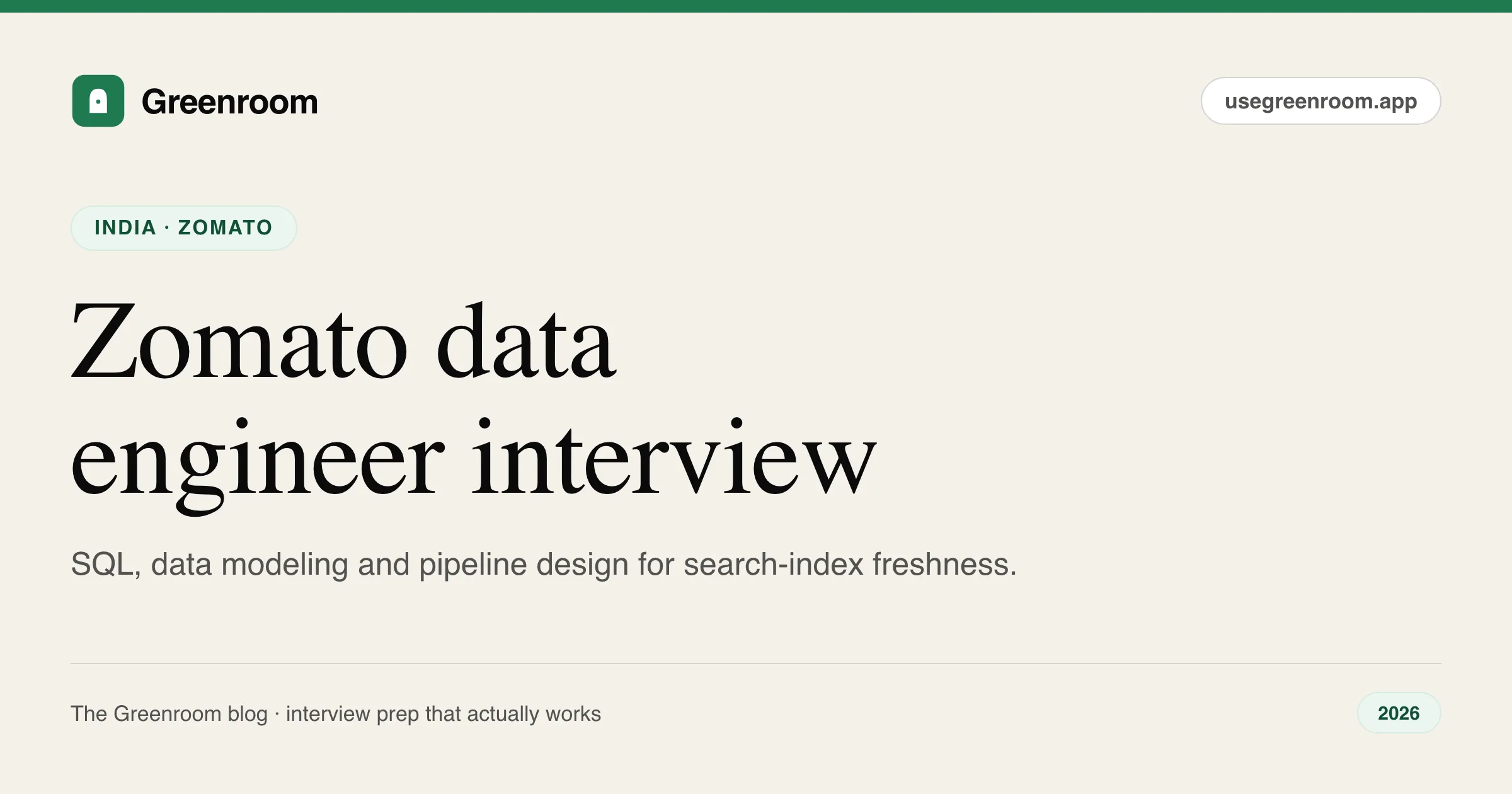 Zomato data engineer interview questions — cover from Greenroom, the AI mock interviewer