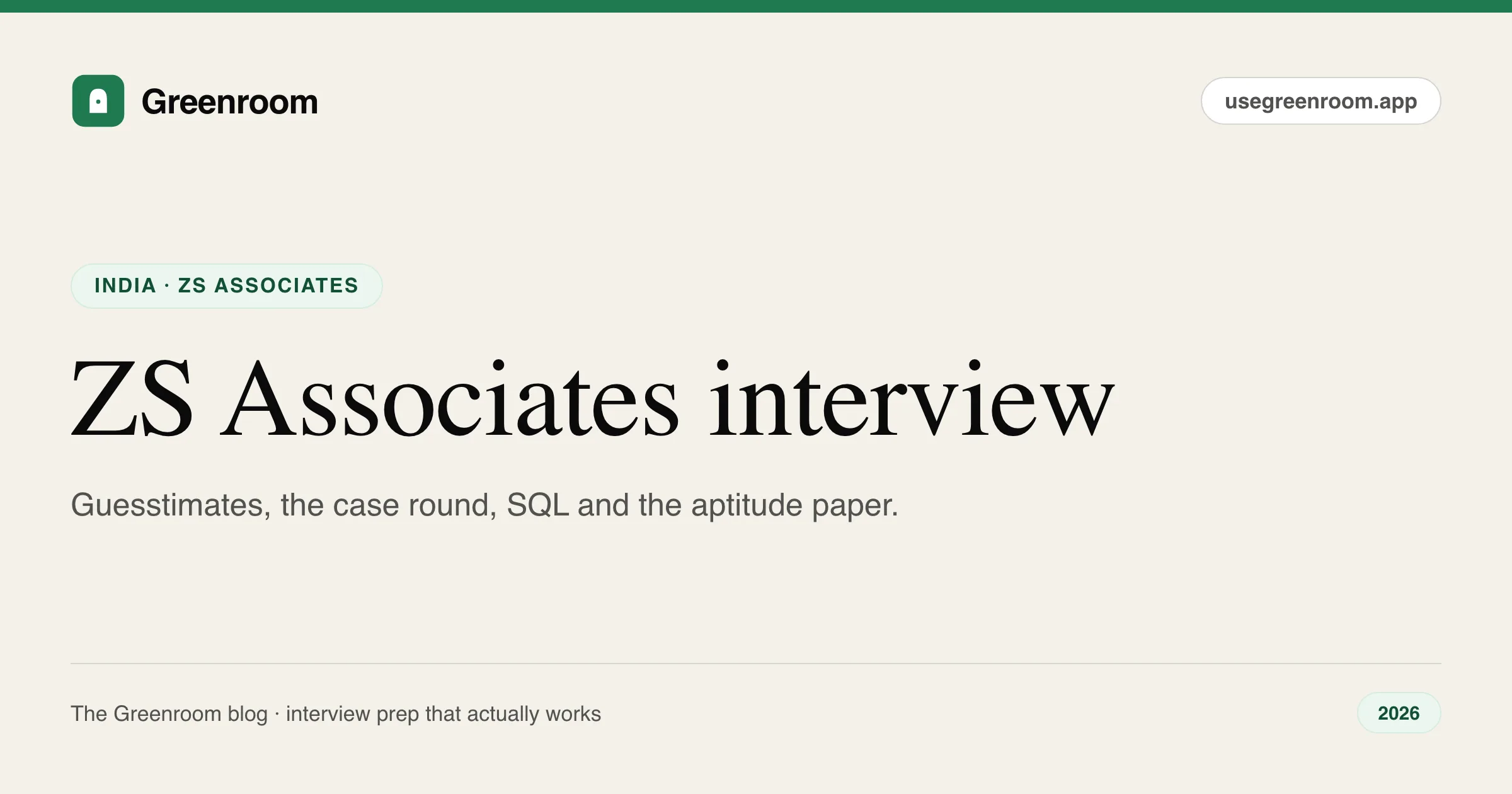 ZS Associates interview questions guide — cover from Greenroom, the AI mock interviewer