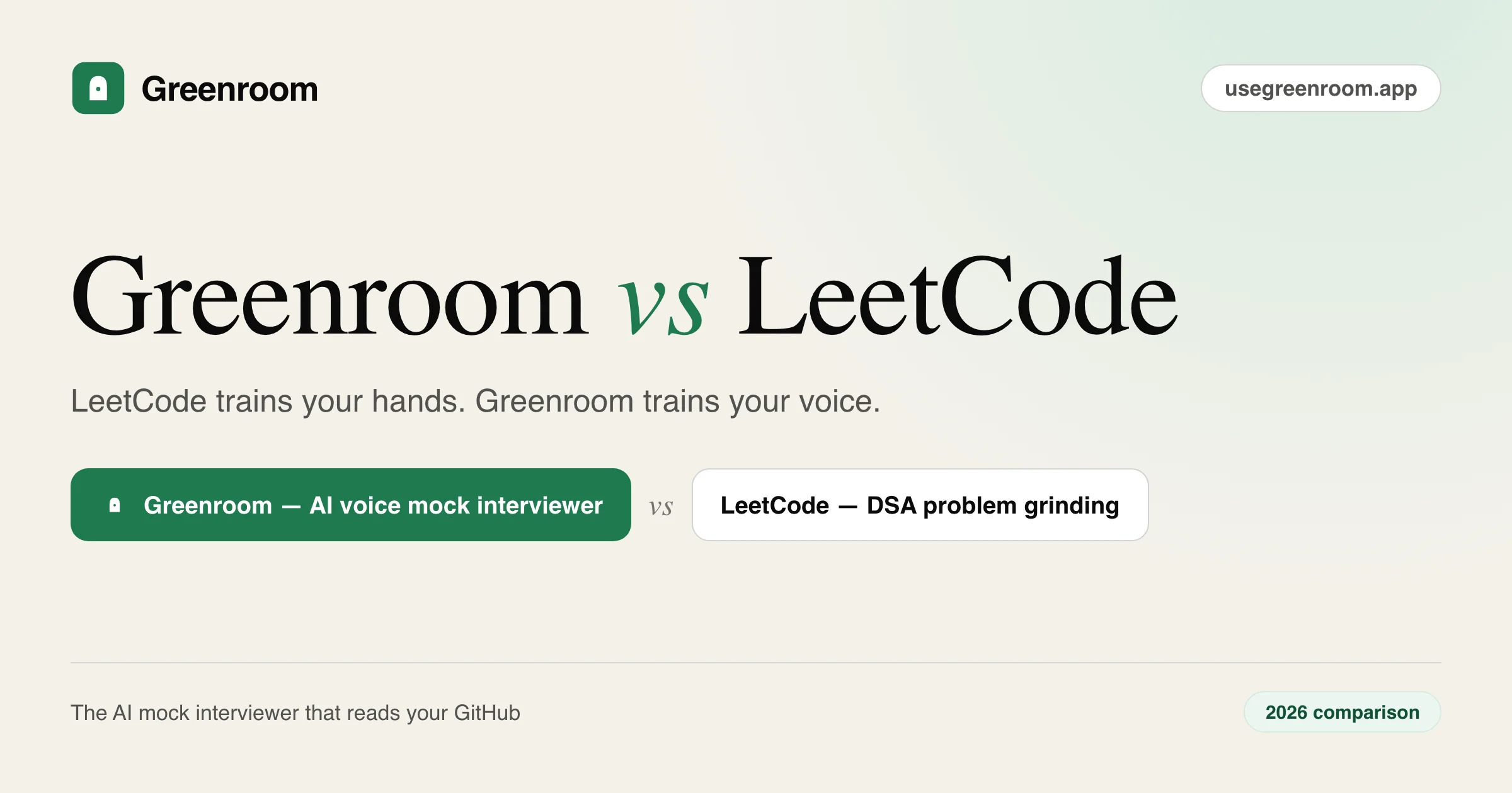 Greenroom vs LeetCode — 2026 comparison from Greenroom, the AI voice mock interviewer that reads your GitHub